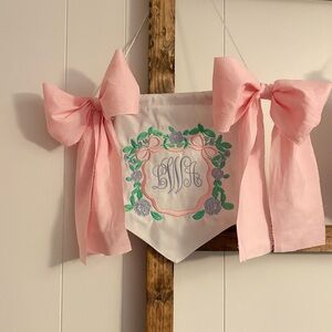 Pink and White Decorative Banner with Raw Edge Fabric Bows
